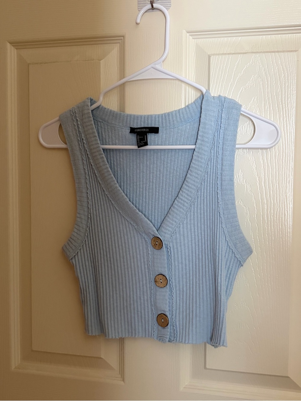 Forever 21 Light Blue Ribbed Button-Front Crop Top